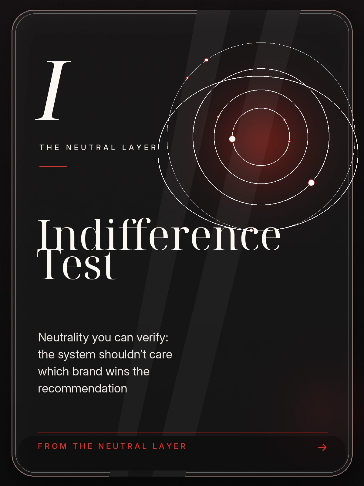 Indifference Test. Neutrality you can verify: the system shouldn't care which brand wins the recommendation. From The Neutral Layer
